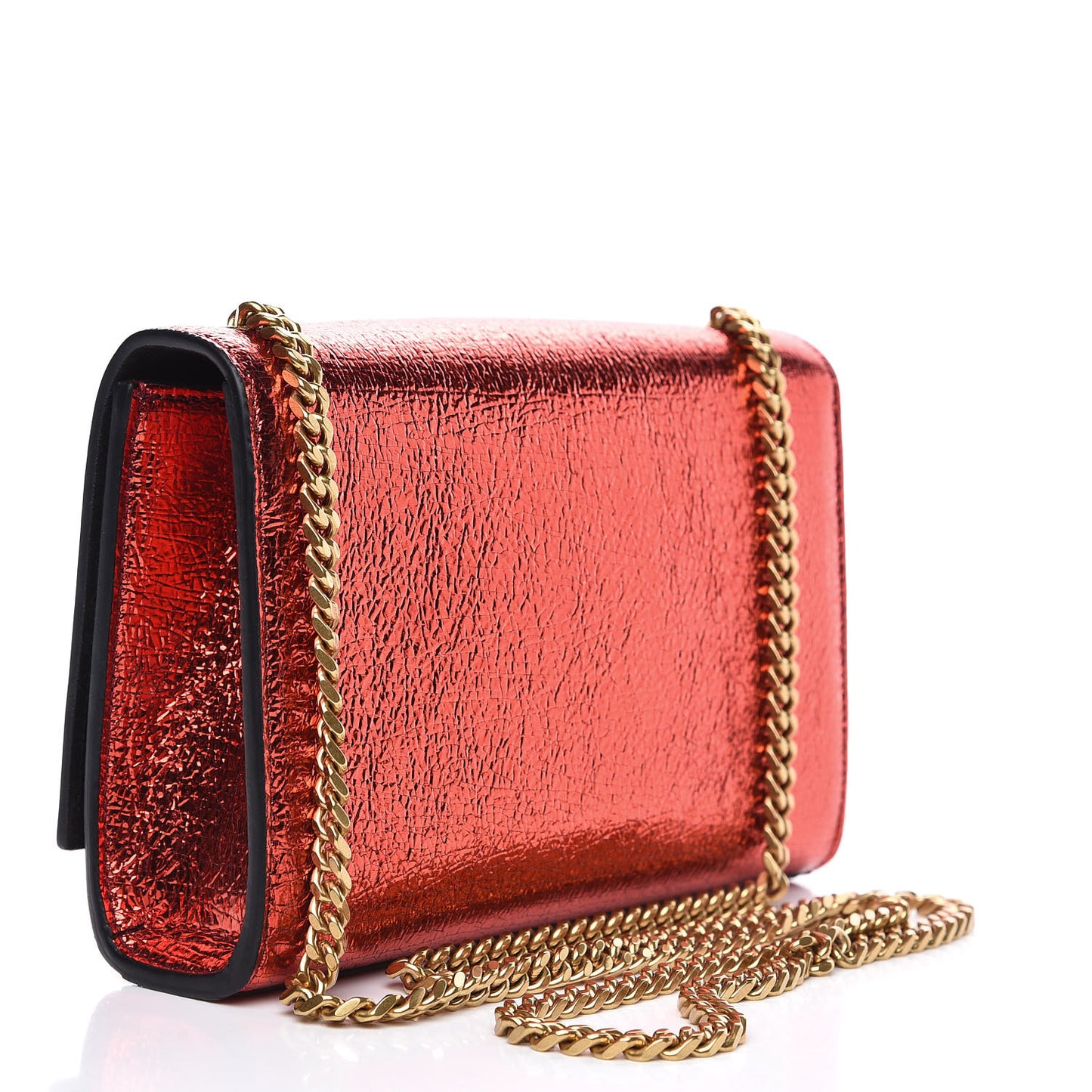 Metallic Calfskin Small Classic Monogram Kate Satchel Red