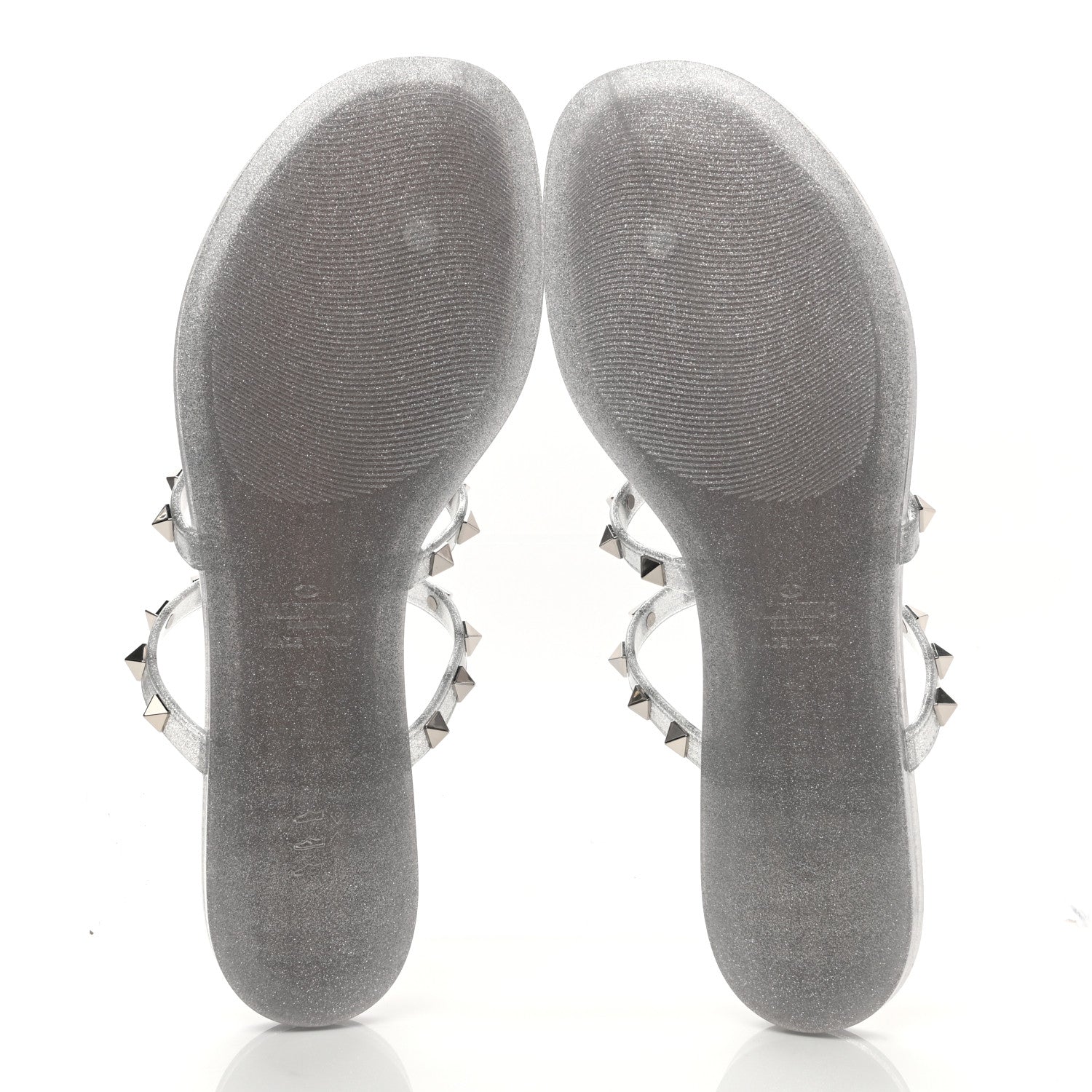 Valentino Garavani PVC Jelly Glitter Rockstud Caged Flat Thong Sandals 40 Silver 5 of 7