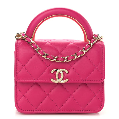Chanel Lambskin Quilted Top Handle Flap Clutch With Chain Fuchsia 1 of 10