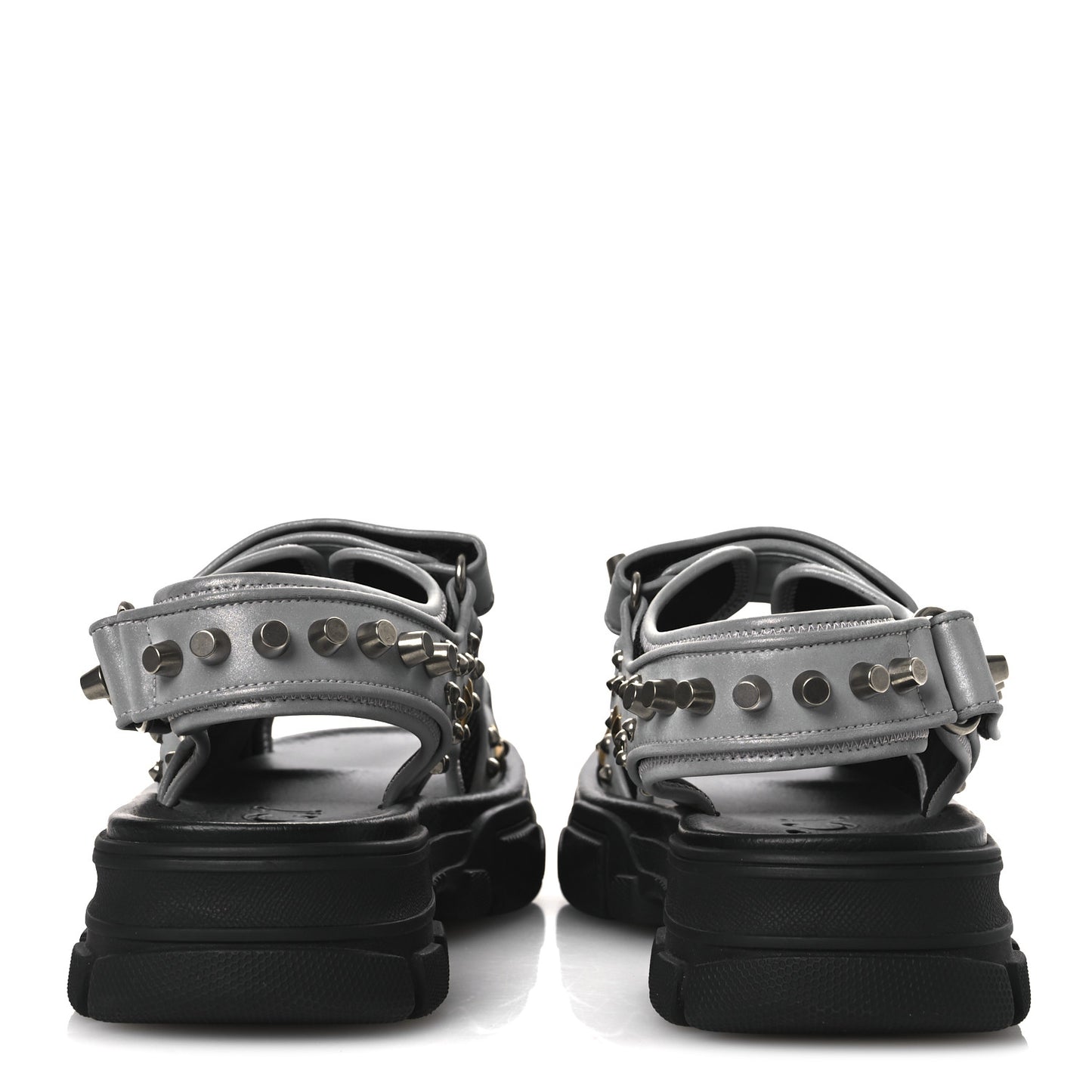 Technical Canvas Calfskin Reflective Studded Mens Aguru Sandals 6.5 Silver Black