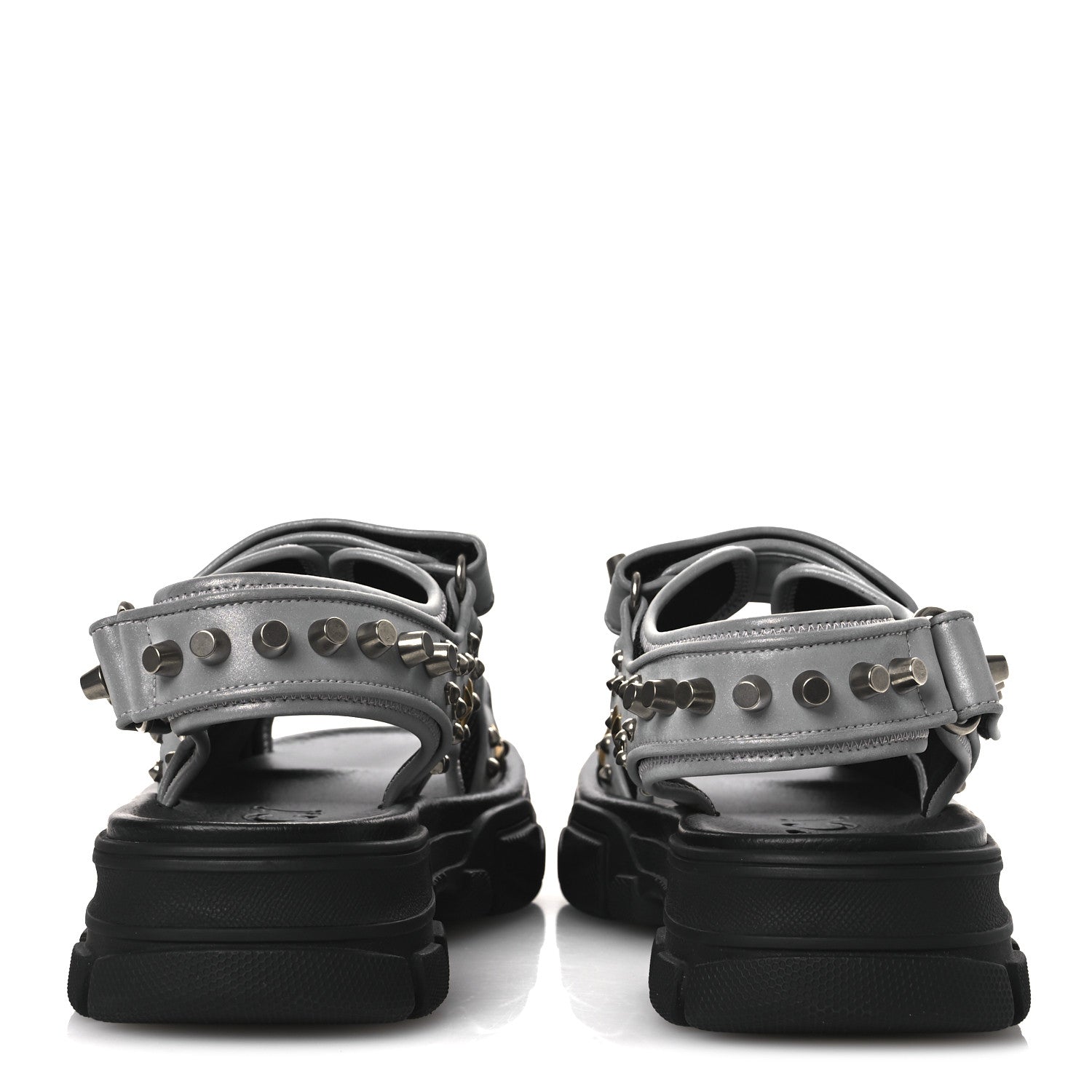 Gucci Technical Canvas Calfskin Reflective Studded Mens Aguru Sandals 6.5 Silver Black 6 of 9