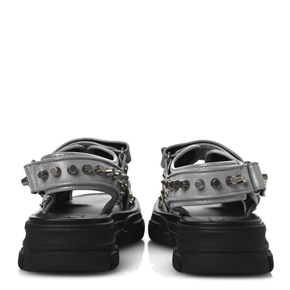 Gucci Technical Canvas Calfskin Reflective Studded Mens Aguru Sandals 6.5 Silver Black 6 of 9