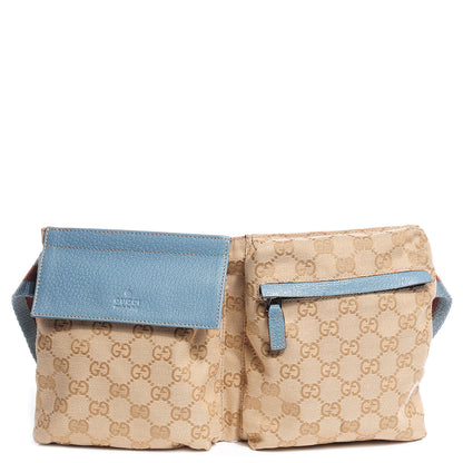 Gucci GG Monogram Web Double Pocket Belt Bag Blue 1 of 8