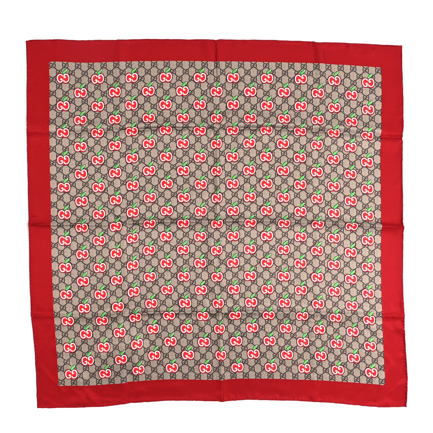 Gucci Silk Twill GG Monogram Pomme GG Square Scarf Beige Red 1 of 3