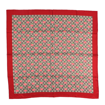 Gucci Silk Twill GG Monogram Pomme GG Square Scarf Beige Red 1 of 3