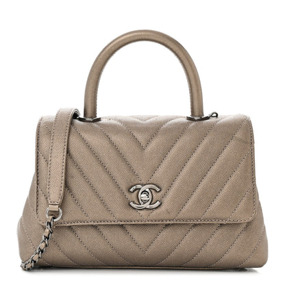 Chanel Metallic Caviar Chevron Quilted Mini Coco Handle Flap Light Gold 1 of 11