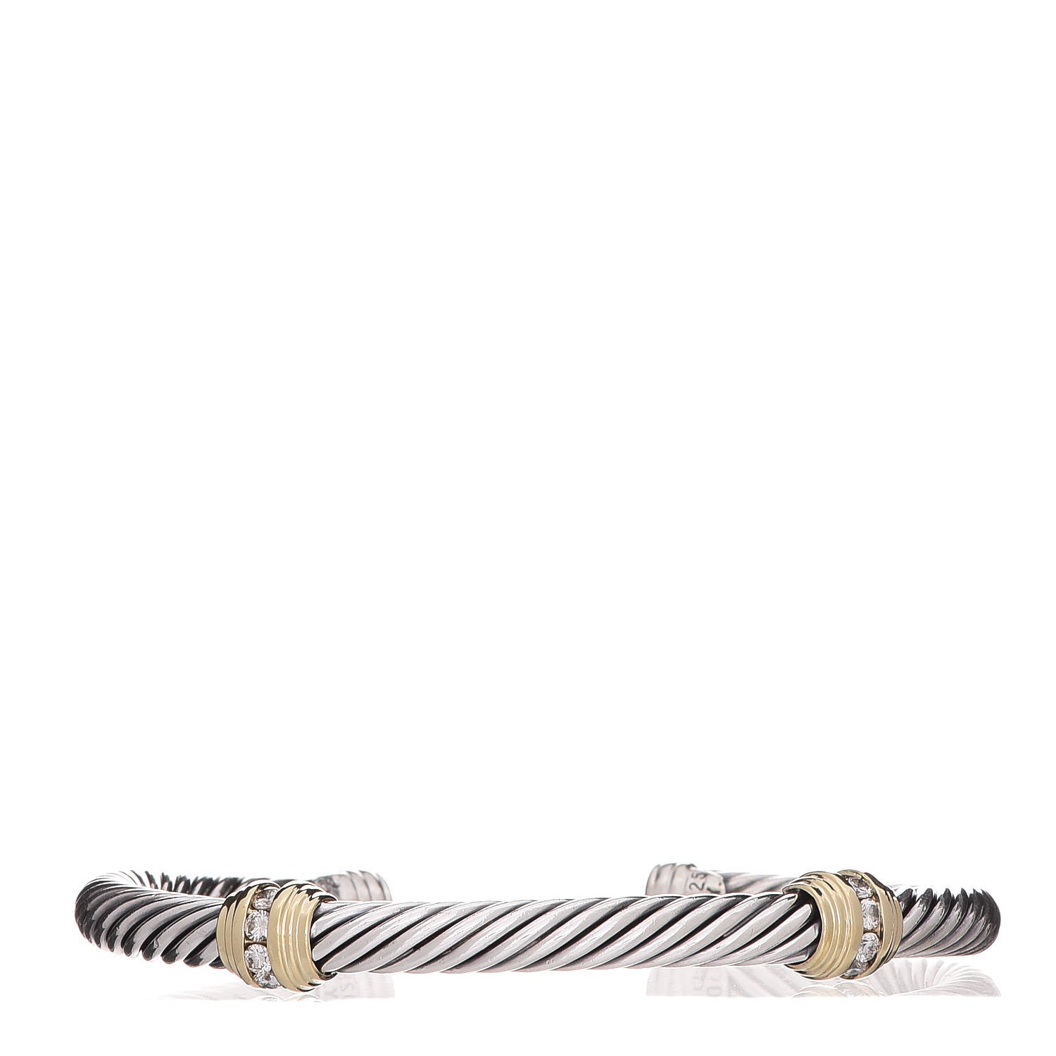 David Yurman Sterling Silver 18K Yellow Gold Diamond 5mm Cable Classics Double Station Bracelet 1 of 5