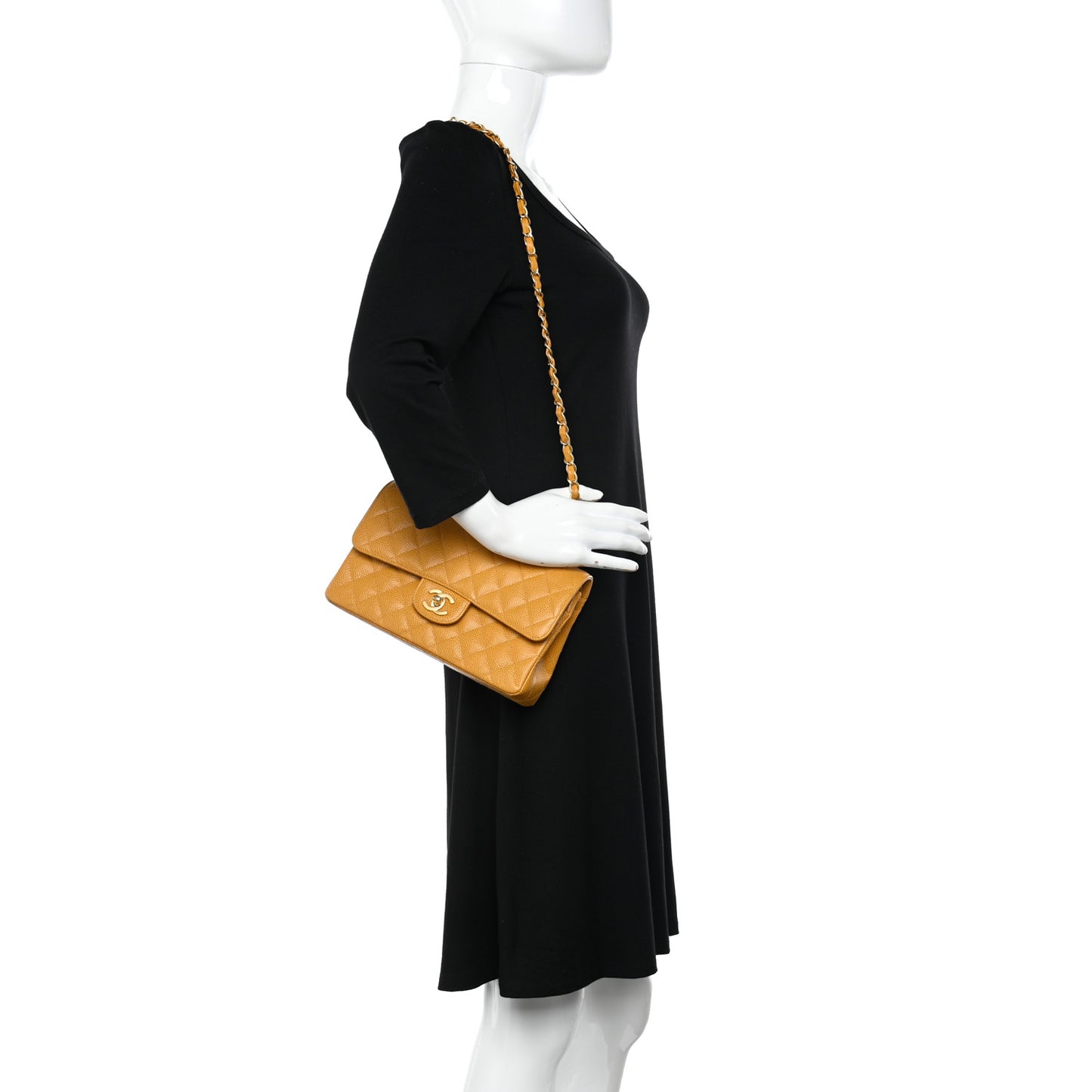 Caviar Quilted Small Double Flap Yellow