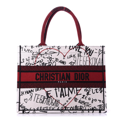 Christian Dior Canvas Embroidered Medium Dioramour Graffiti Book Tote Latte Multicolor 1 of 10