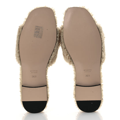 Gucci Shearling Interlocking G Cut Out Slide Sandals 36.5 Butterscotch 7 of 10