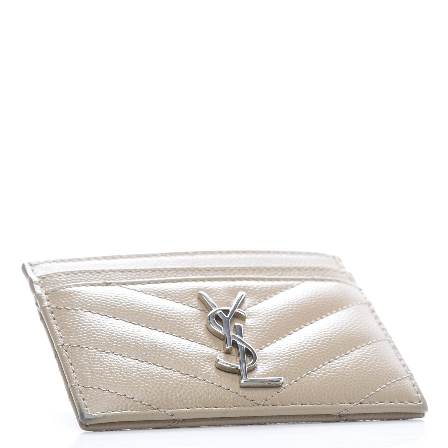 Grain De Poudre Matelasse Chevron Monogram Credit Card Case Beige