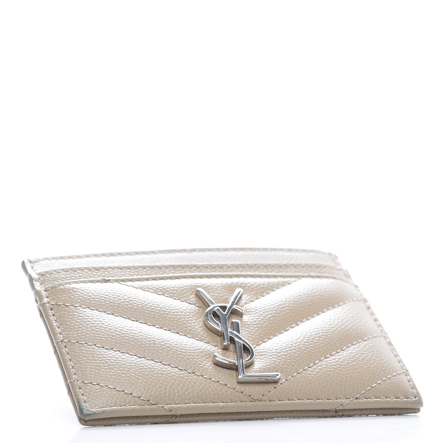 Saint Laurent Grain De Poudre Matelasse Chevron Monogram Credit Card Case Beige 4 of 10