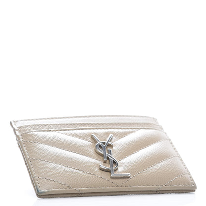Saint Laurent Grain De Poudre Matelasse Chevron Monogram Credit Card Case Beige 4 of 10
