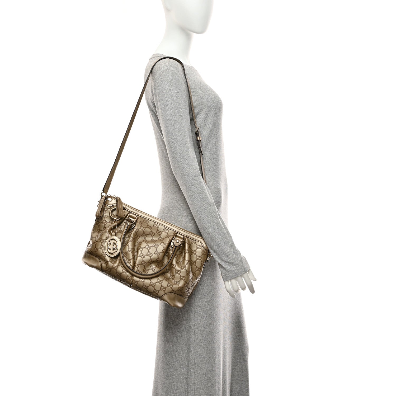 Gucci Metallic Soft Guccissima Medium Sukey Top Handle Bag Champagne 2 of 11