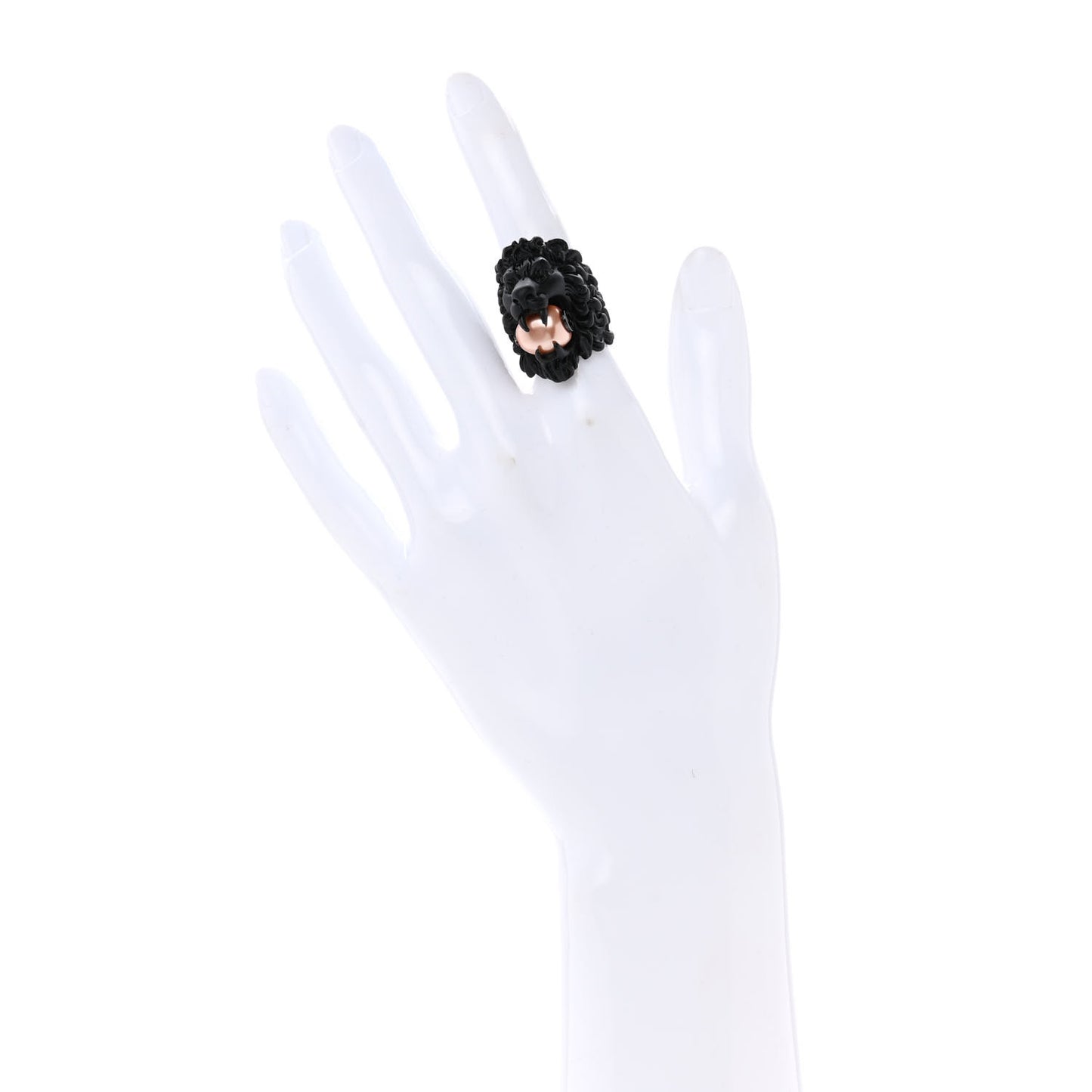 Glass Pearl Lion Head Ring 8 Black Pink