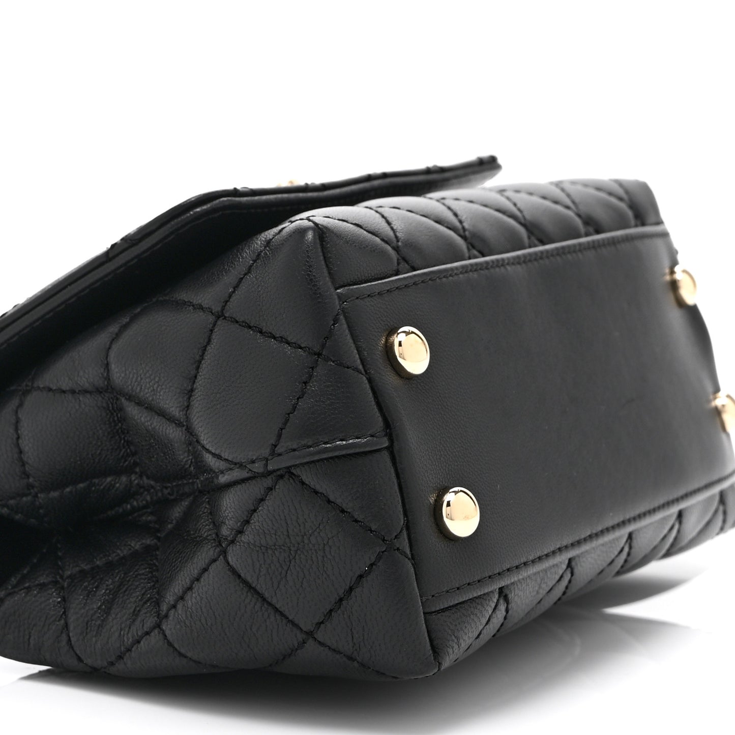 Goatskin Quilted Rainbow Extra Mini Coco Handle Flap Black