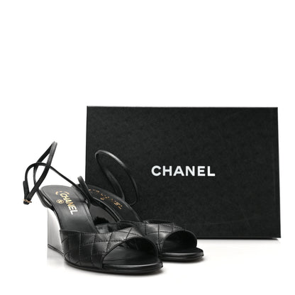 Chanel Lambskin Patent Quilted Wedge Sandals 39 Black 9 of 9
