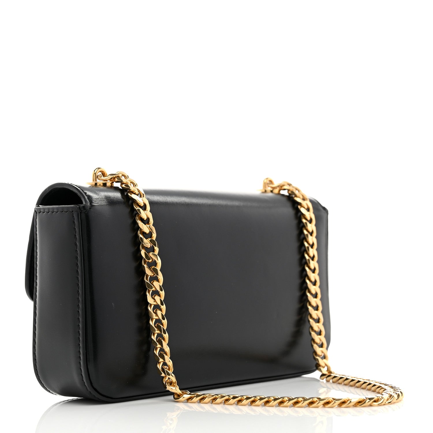 Celine Shiny Calfskin Triomphe Crystals Chain Shoulder Bag Black 3 of 12
