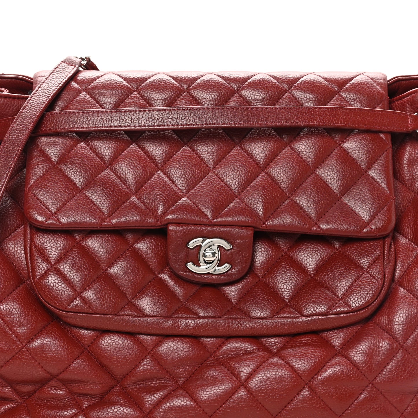 Caviar Quilted Flap Tote Red