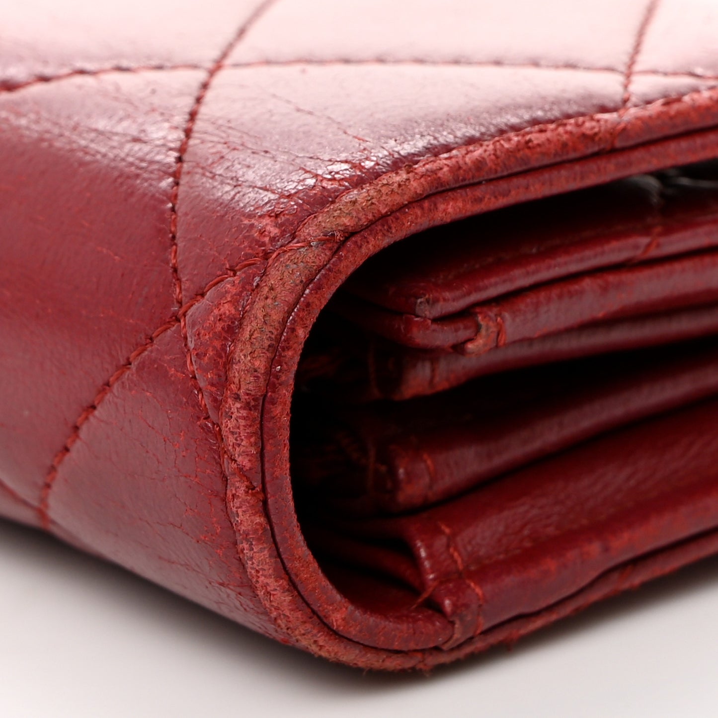 Lambskin Quilted Large Gusset Flap Wallet Red