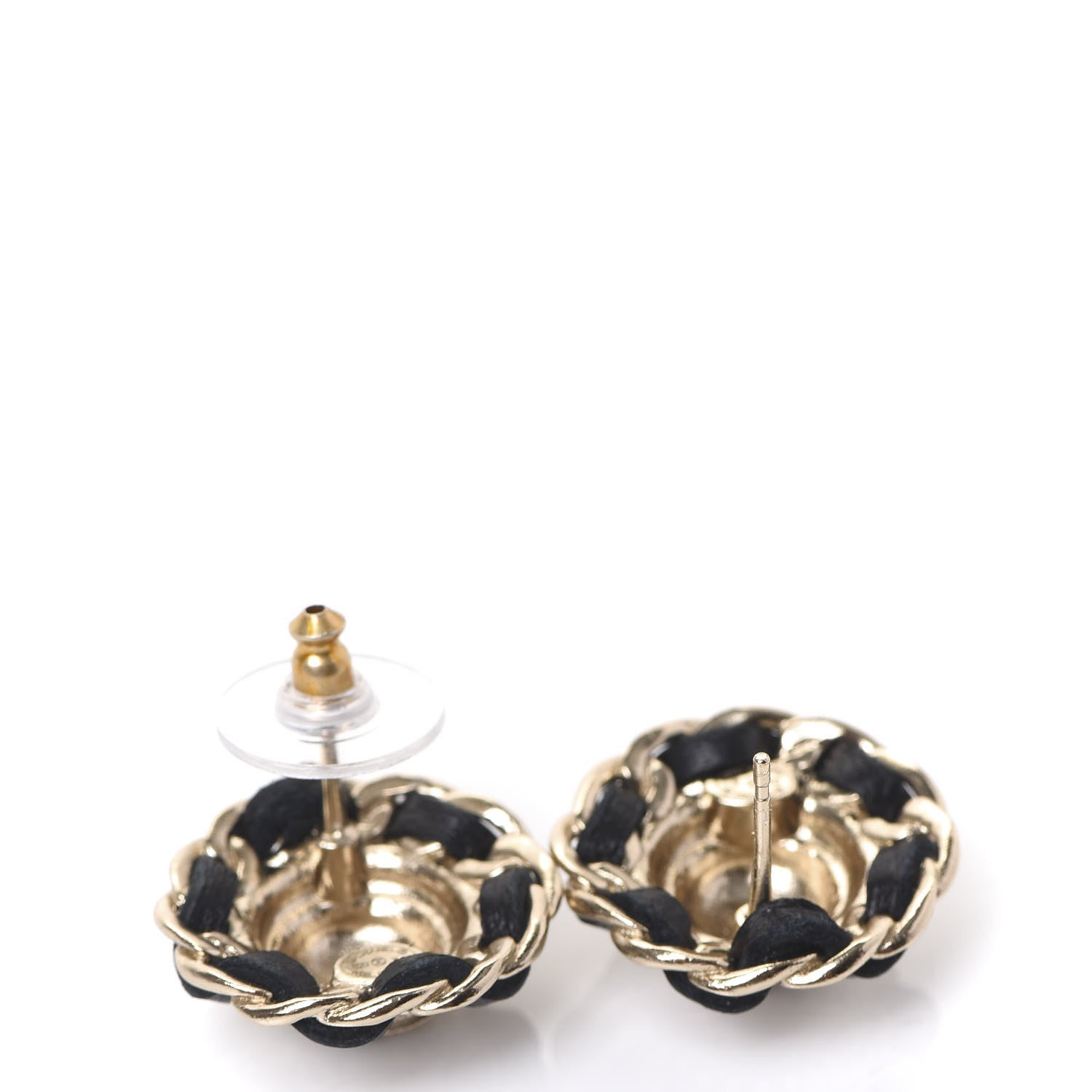 Chanel Crystal Lambskin Chain Around CC Earrings Gold Black 3 of 5