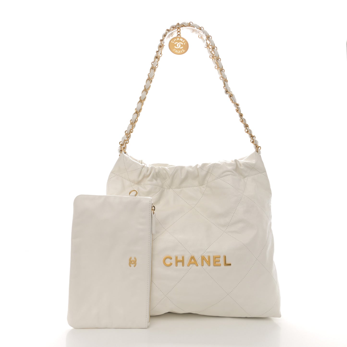 Shiny Calfskin Quilted Small Chanel 22 White