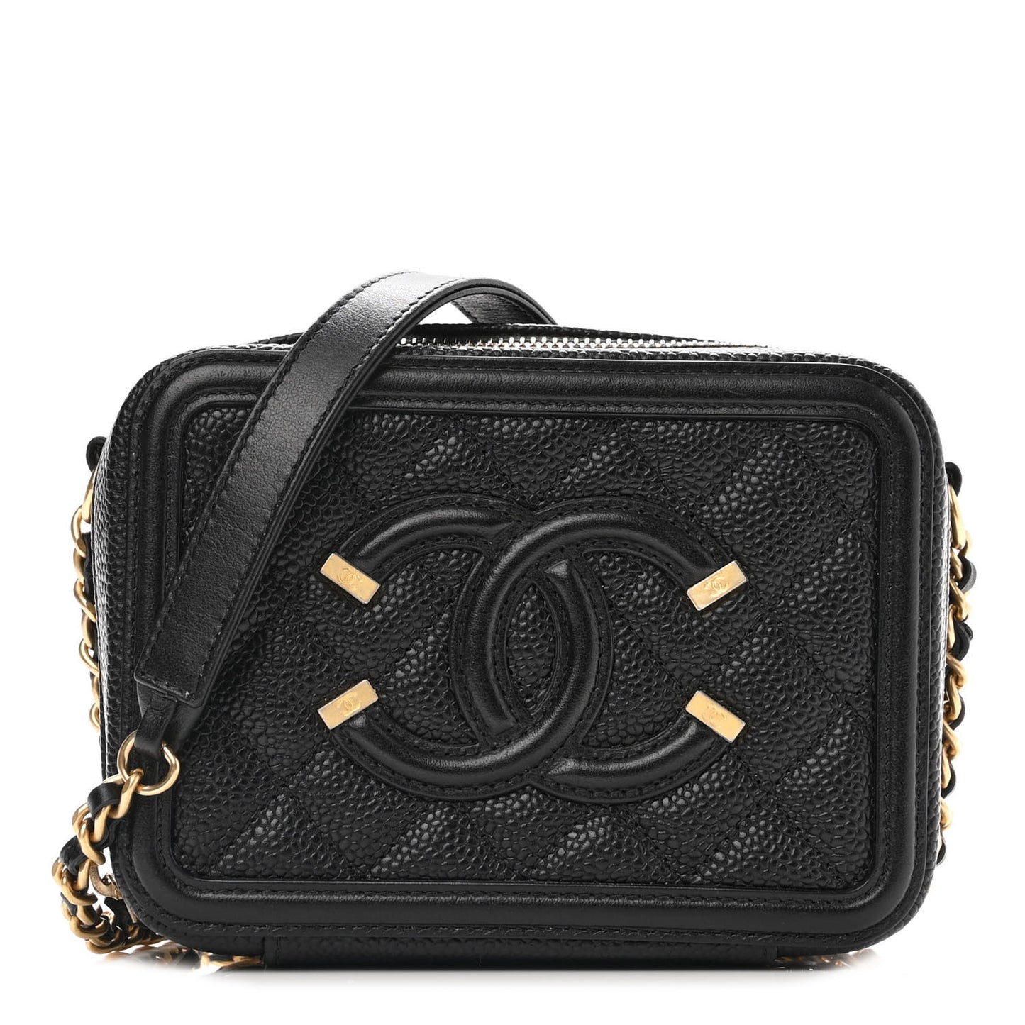 Caviar Quilted CC Filigree Vanity Clutch With Chain Black