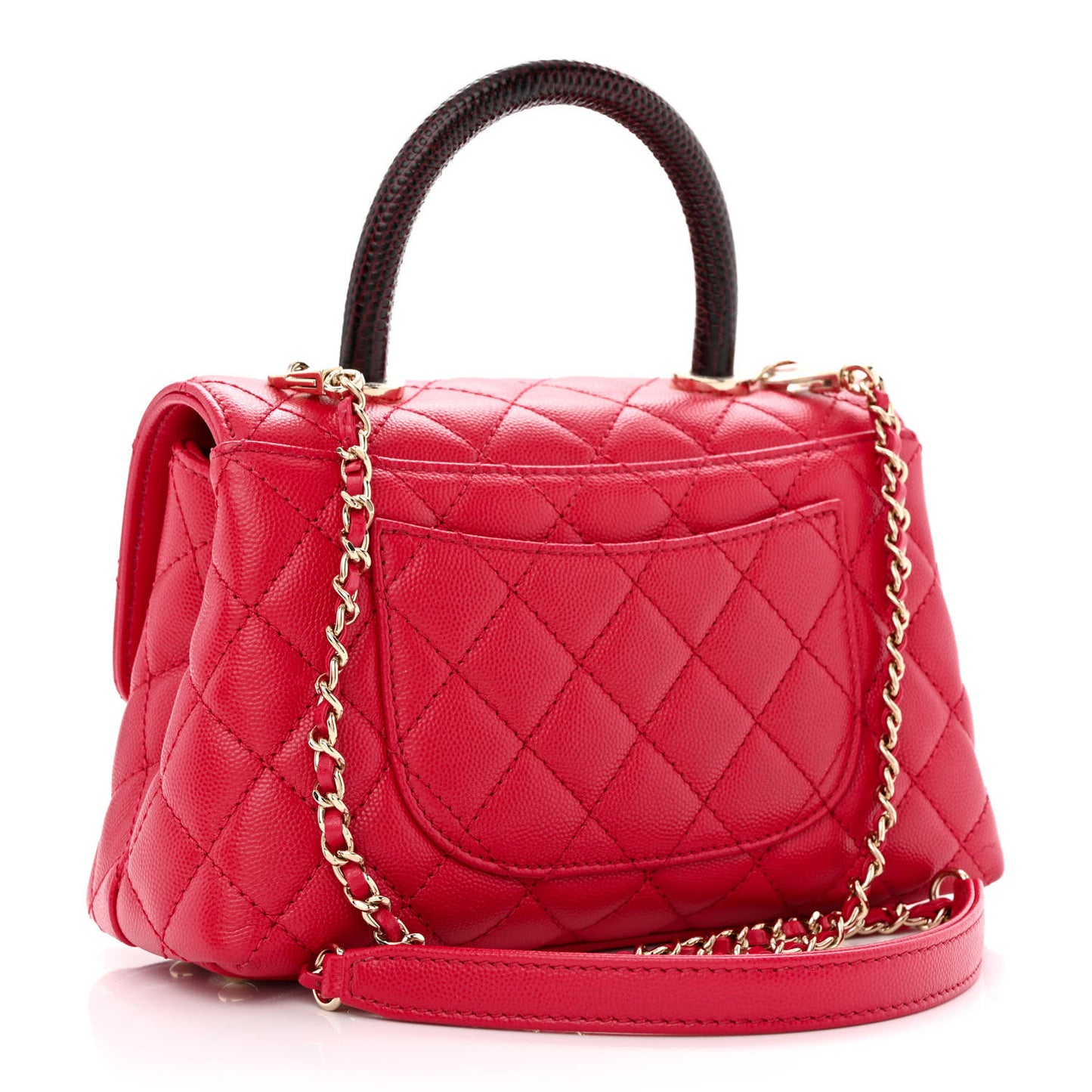 Caviar Lizard Embossed Quilted Mini Coco Handle Flap Dark Pink