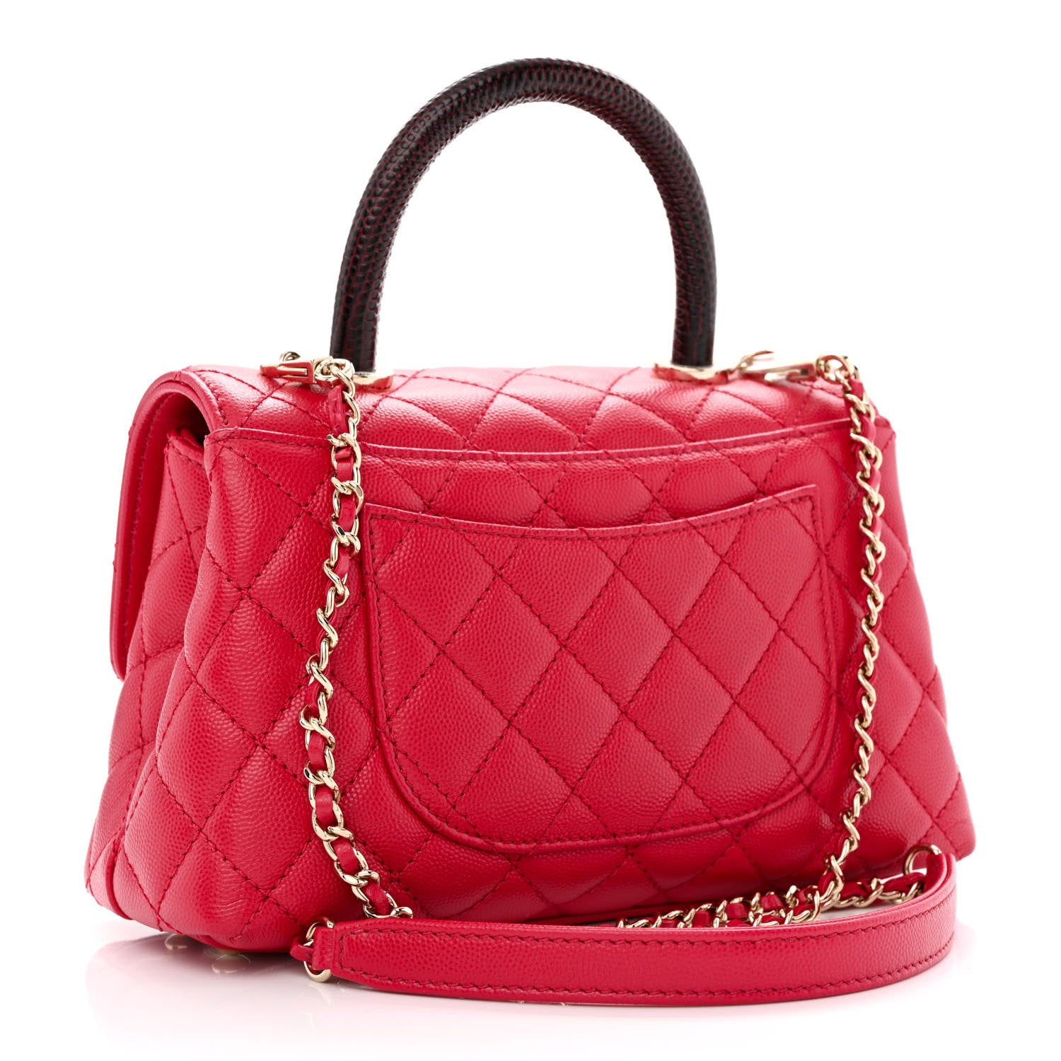 Chanel Caviar Lizard Embossed Quilted Mini Coco Handle Flap Dark Pink 3 of 10