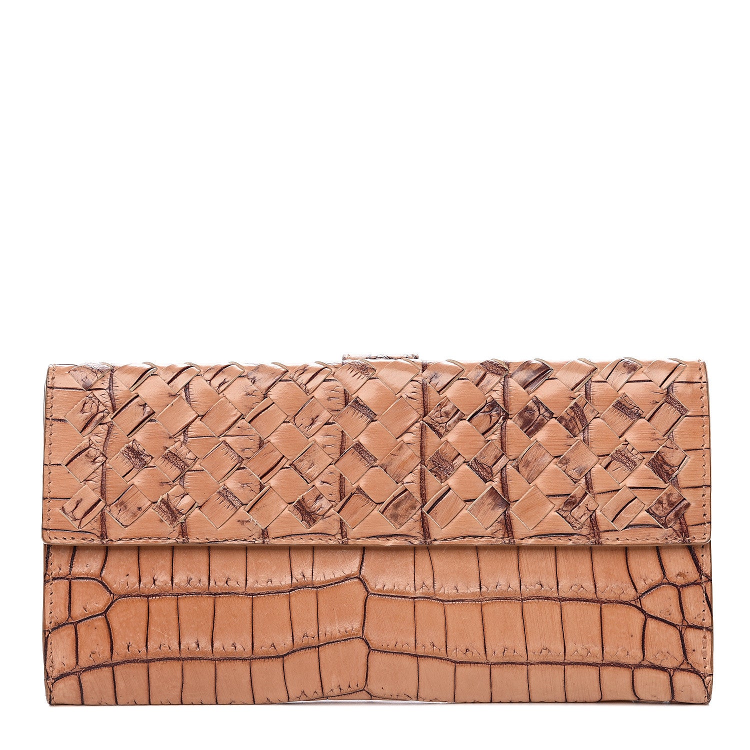 Bottega Veneta Crocodile Intrecciato Continental Wallet Light Brown 1 of 10
