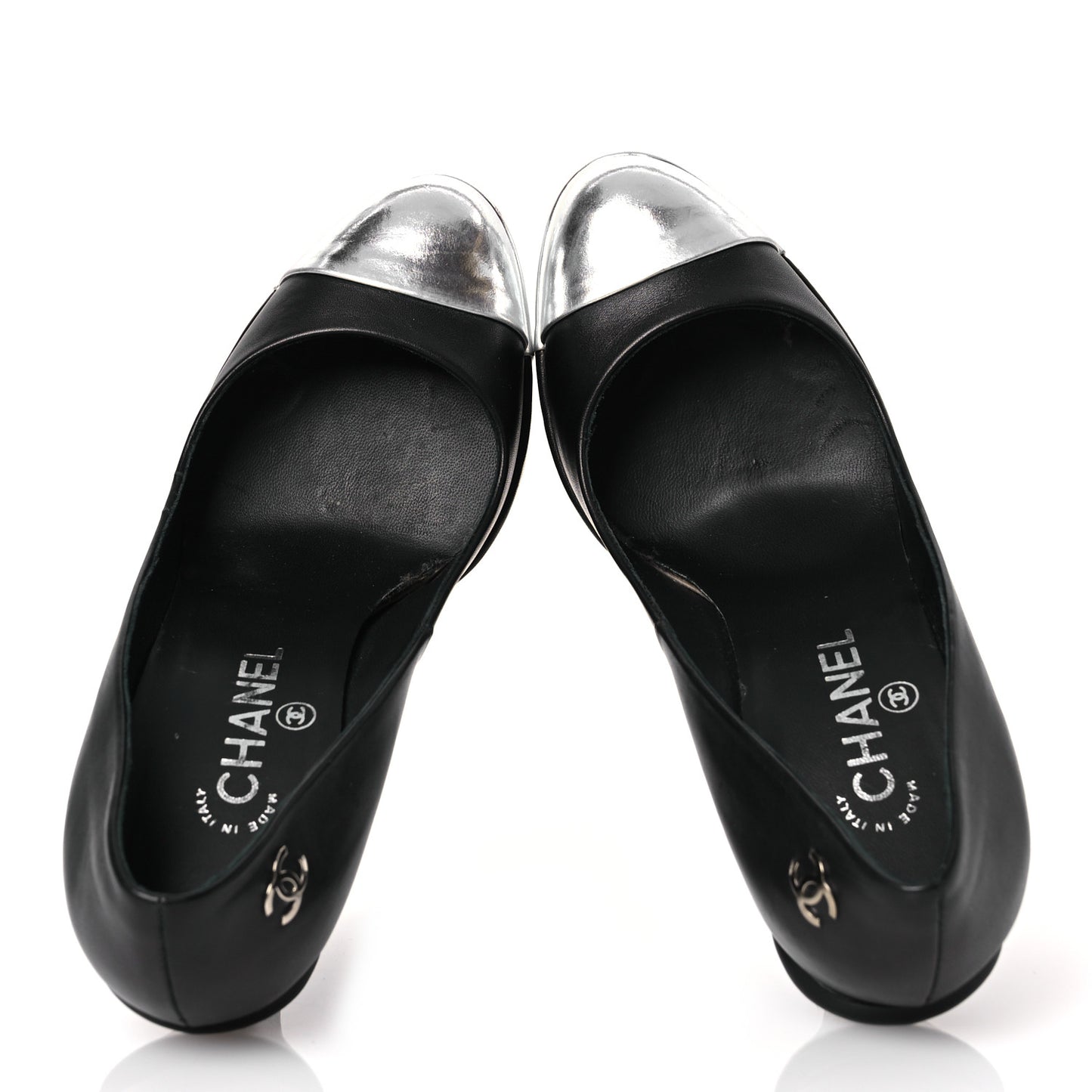 Calfskin Cap Toe CC Pumps 39 Black Silver