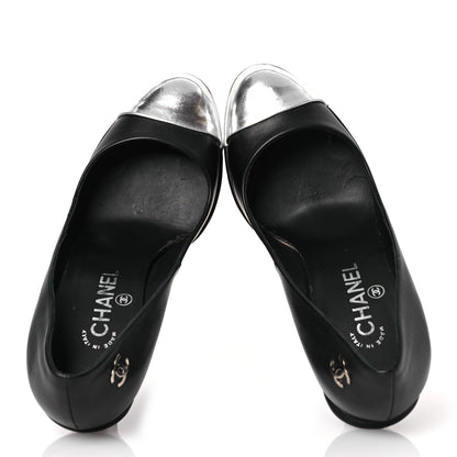 Chanel Calfskin Cap Toe CC Pumps 39 Black Silver 2 of 14