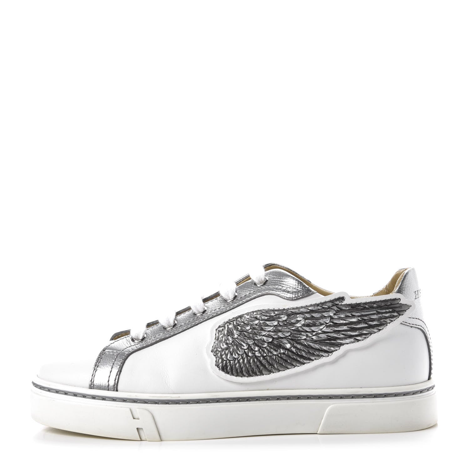 Hermes Calfskin Epsom Womens Velvet Sneakers 37.5 White Silver 1 of 11