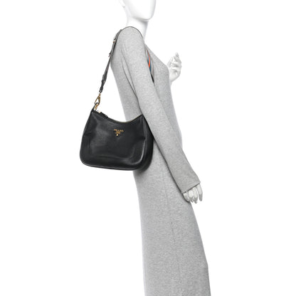 Prada Vitello Daino Zippered Messenger Hobo Black 2 of 10