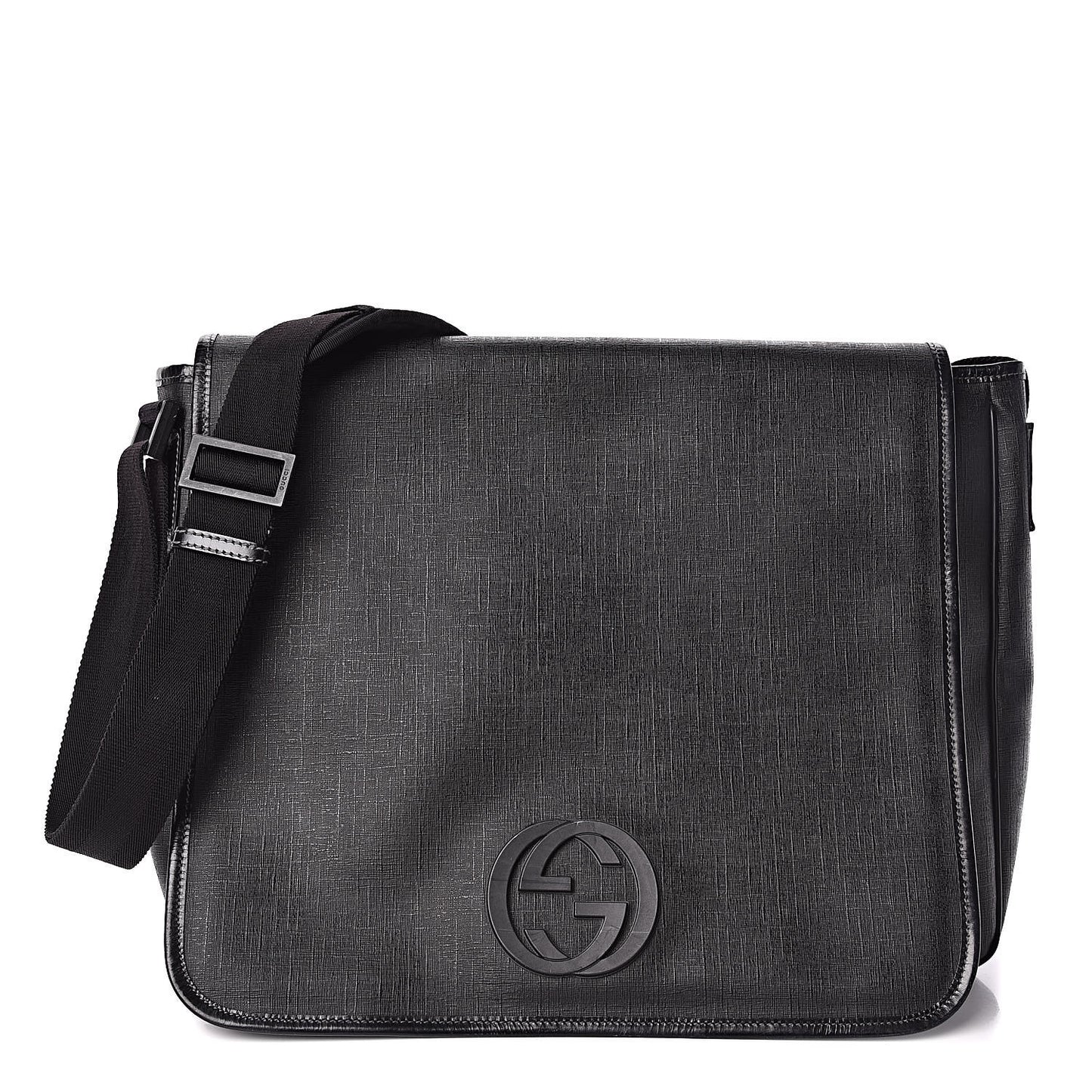 Coated Canvas Interlocking G Large Flap Messenger Bag Black