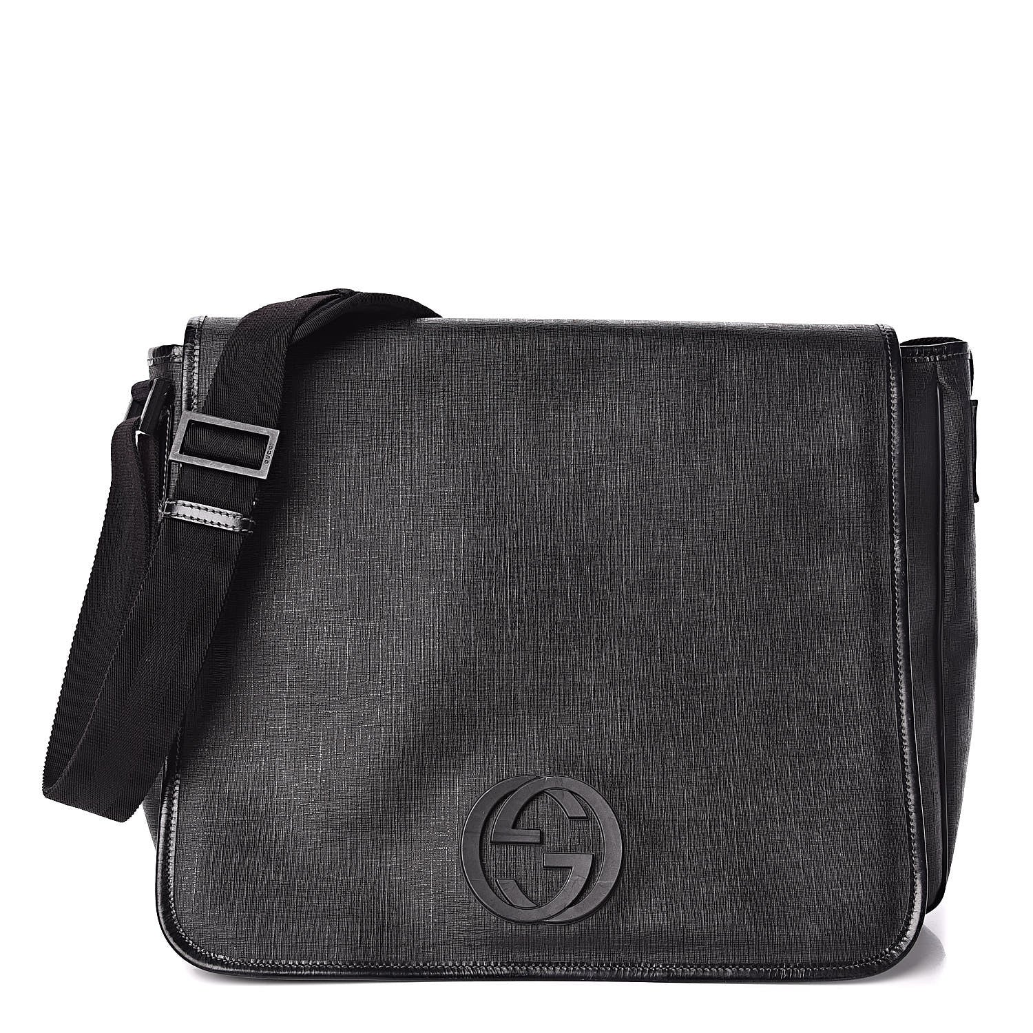 Gucci Coated Canvas Interlocking G Large Flap Messenger Bag Black 1 of 13