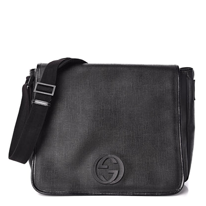 Gucci Coated Canvas Interlocking G Large Flap Messenger Bag Black 1 of 13