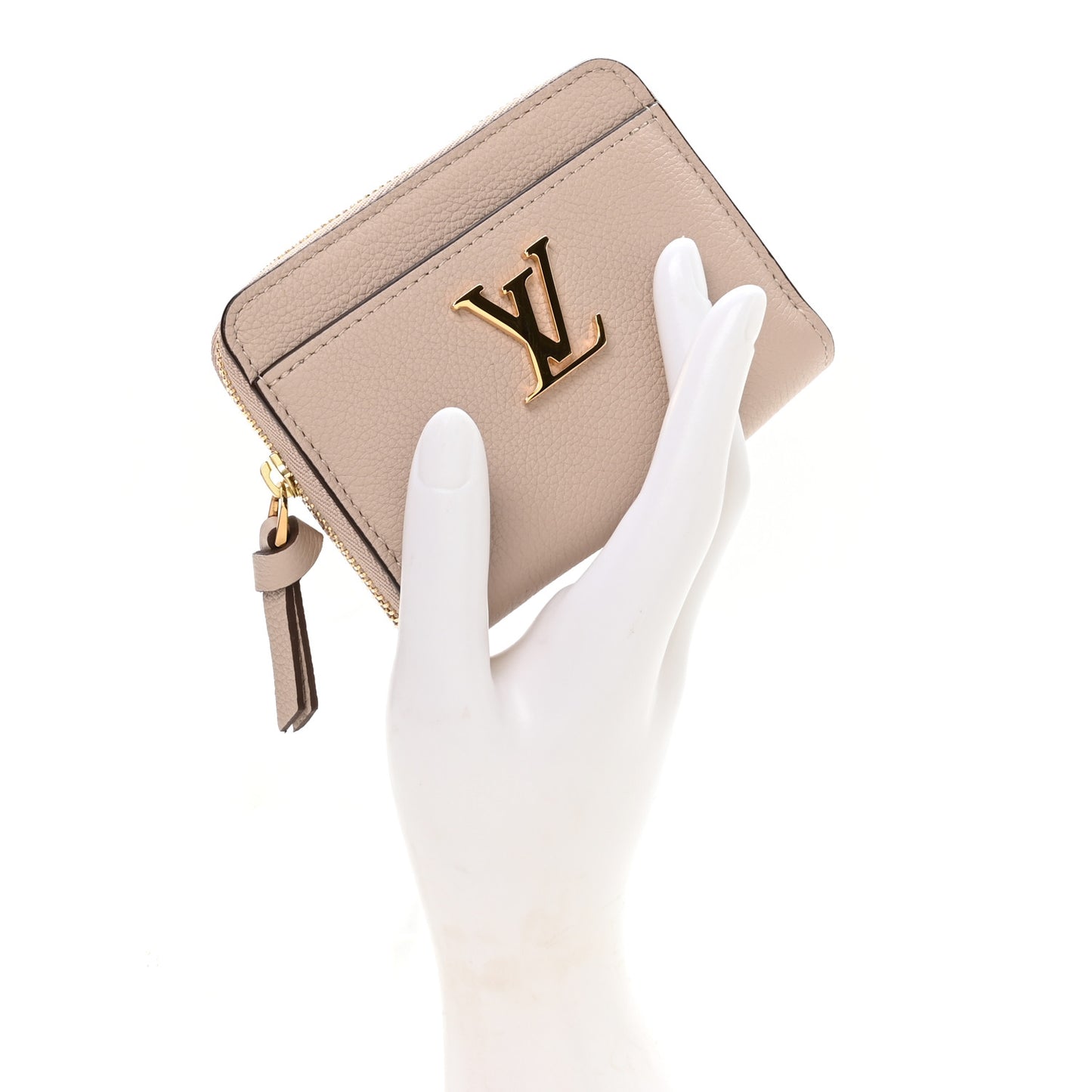 Calfskin Lockme Zippy Coin Purse Greige