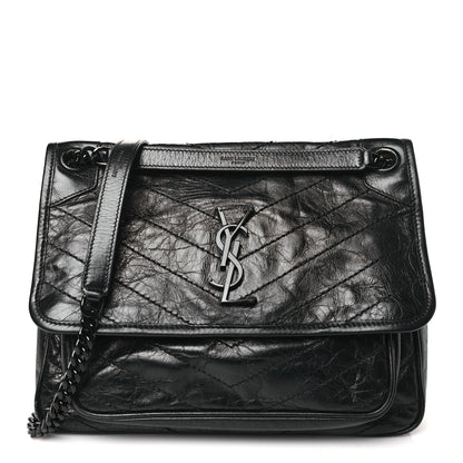 Saint Laurent Crinkled Calfskin Matelasse Monogram Medium Niki Chain Satchel Black 1 of 10