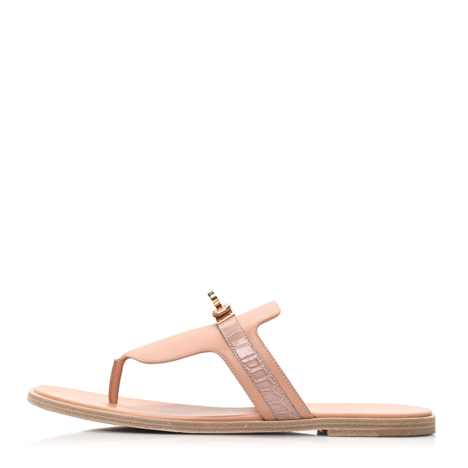 Hermes Calfskin Alligator Womens Elixir Sandals 38.5 Beige Macrame 1 of 9