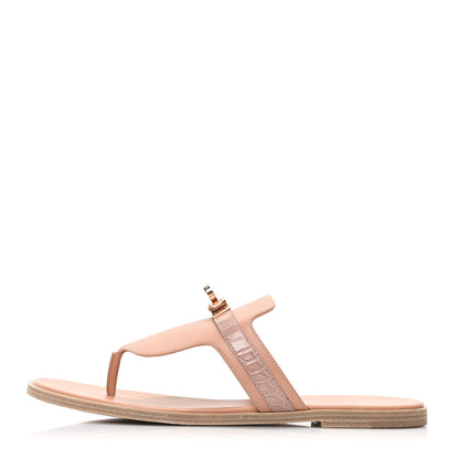 Hermes Calfskin Alligator Womens Elixir Sandals 38.5 Beige Macrame 1 of 9