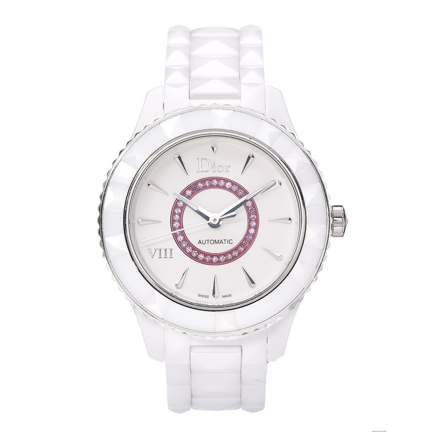 Stainless Steel Ceramic Pink Sapphire 38mm Dior VIII Automatic Watch White