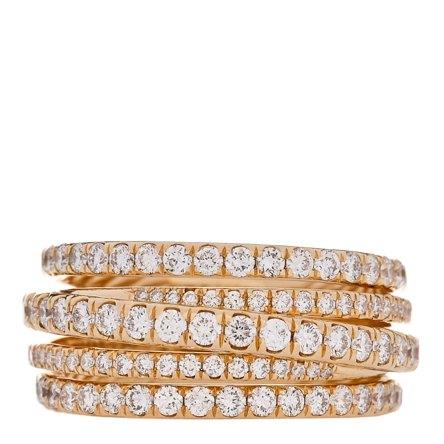 David Yurman 18K Yellow Gold Diamond Crossover 5-Row Ring 54 7 1 of 4