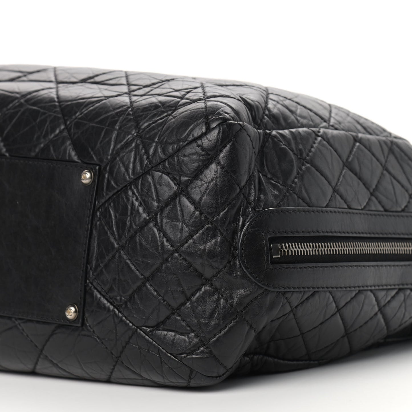 Aged Calfskin Quilted Large Secret Tag Bowling Bag Black