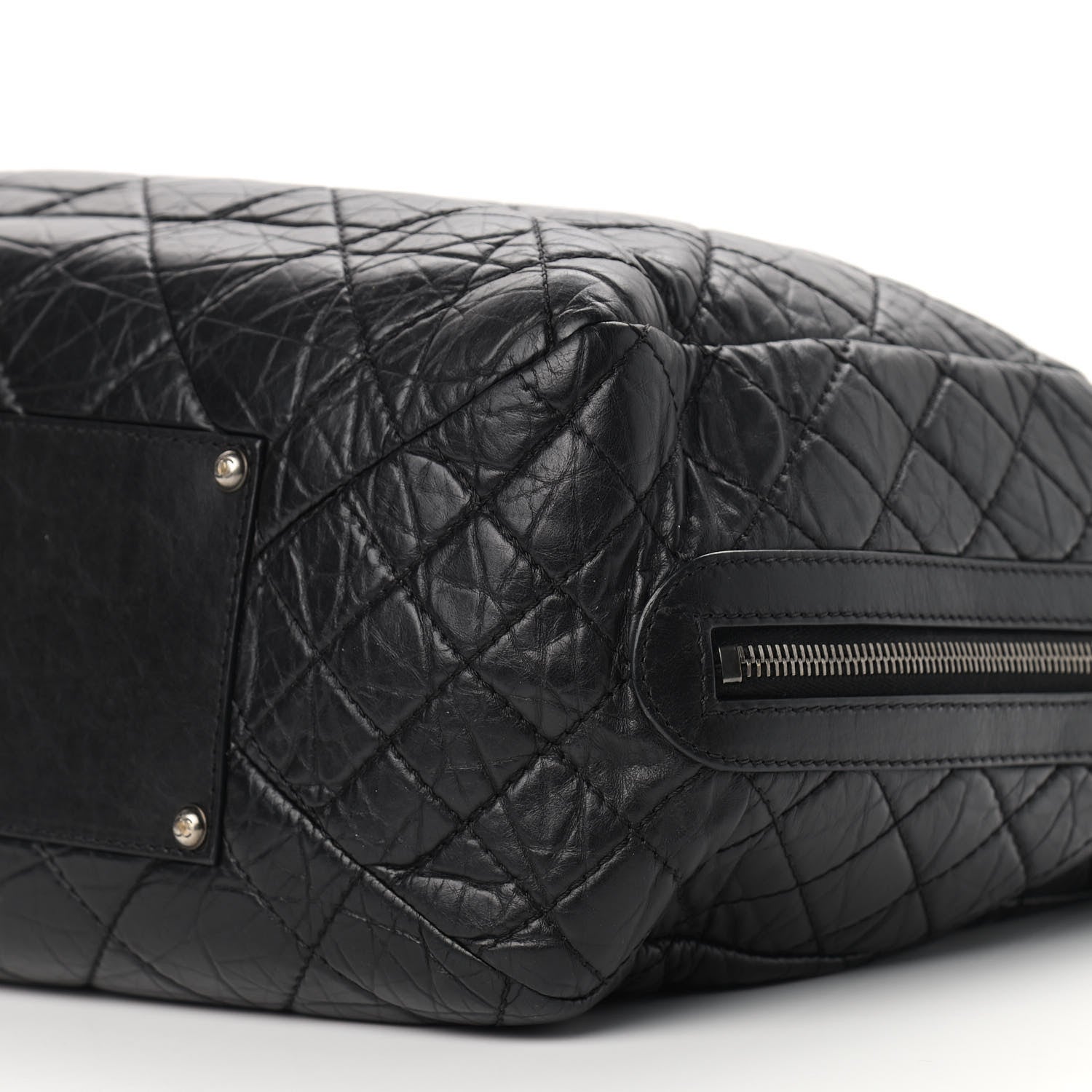 Chanel Aged Calfskin Quilted Large Secret Tag Bowling Bag Black 9 of 12