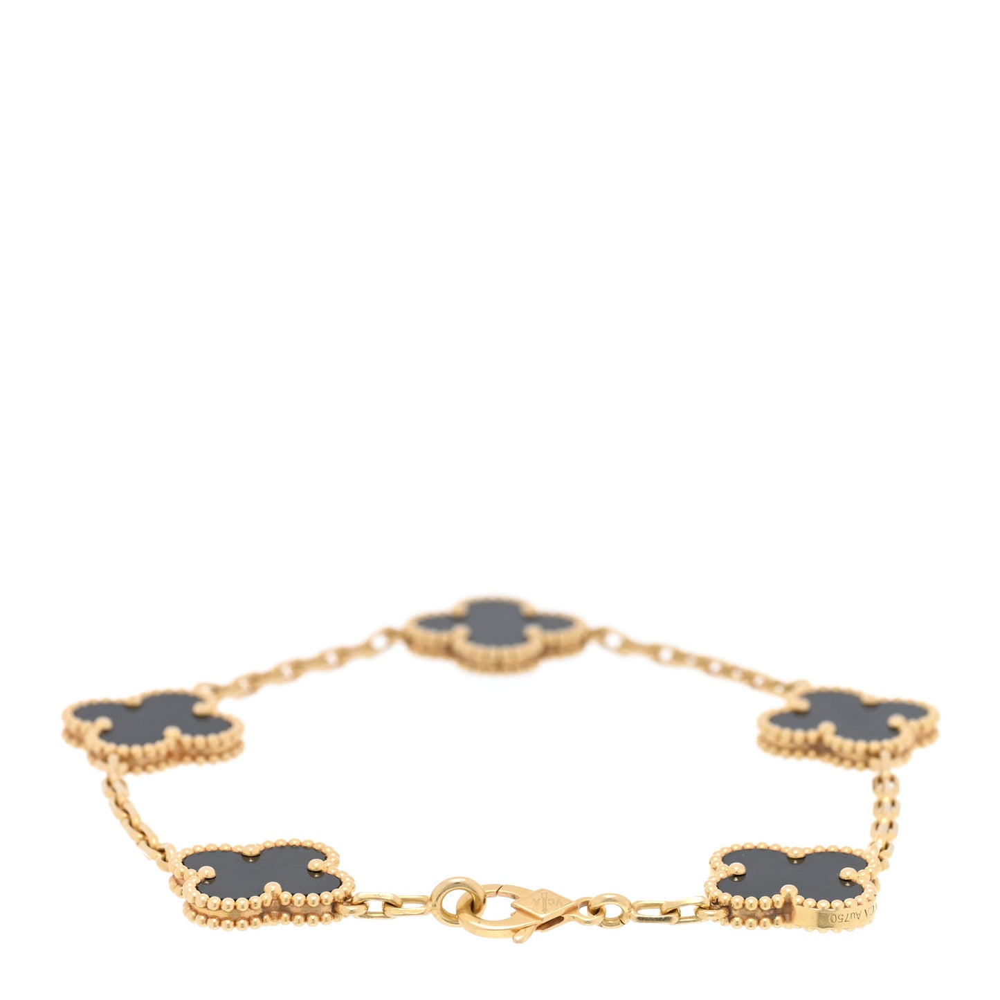 18K Yellow Gold Black Onyx 5 Motifs Vintage Alhambra Bracelet