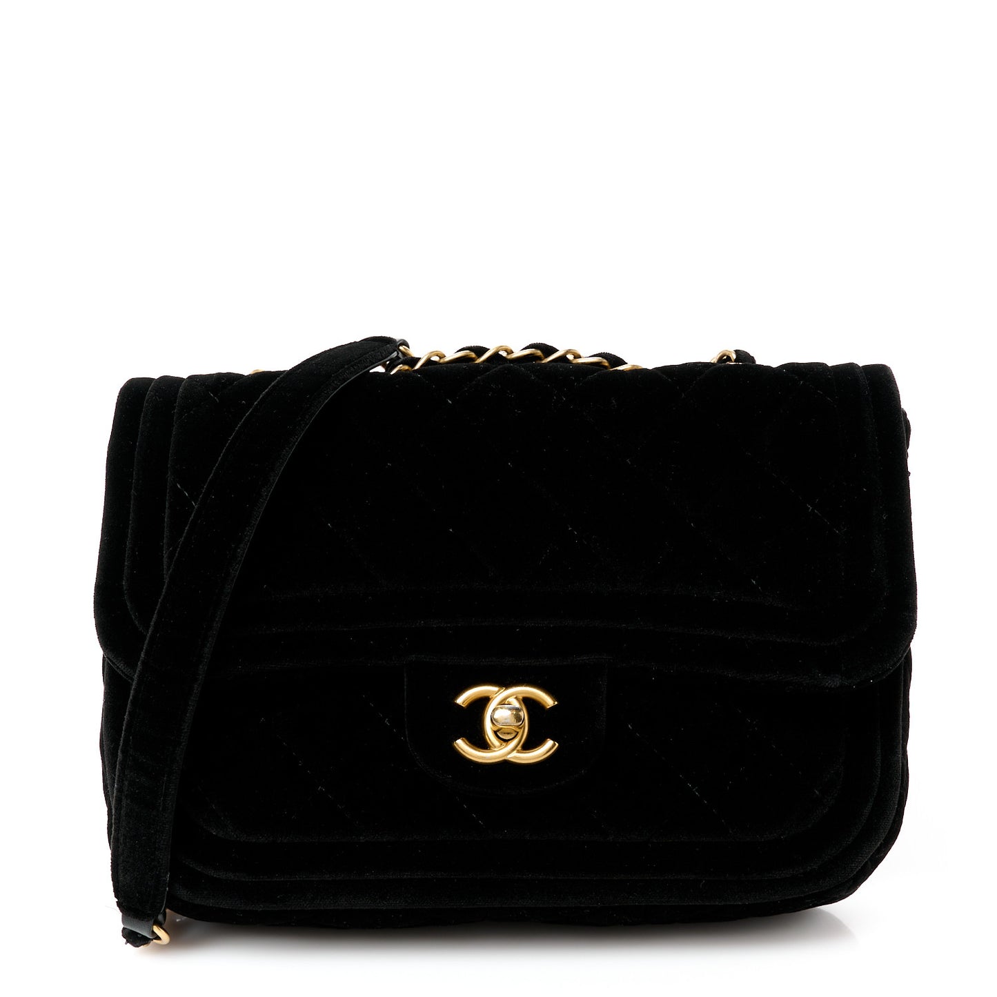 Velvet Quilted Double Frame Flap Black