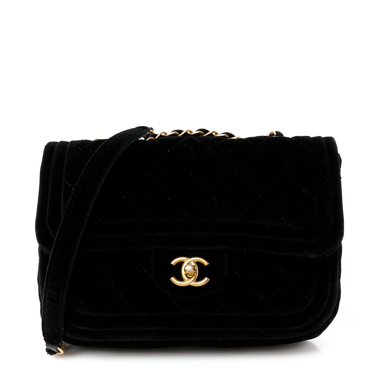 Chanel Velvet Quilted Double Frame Flap Black 1 of 11