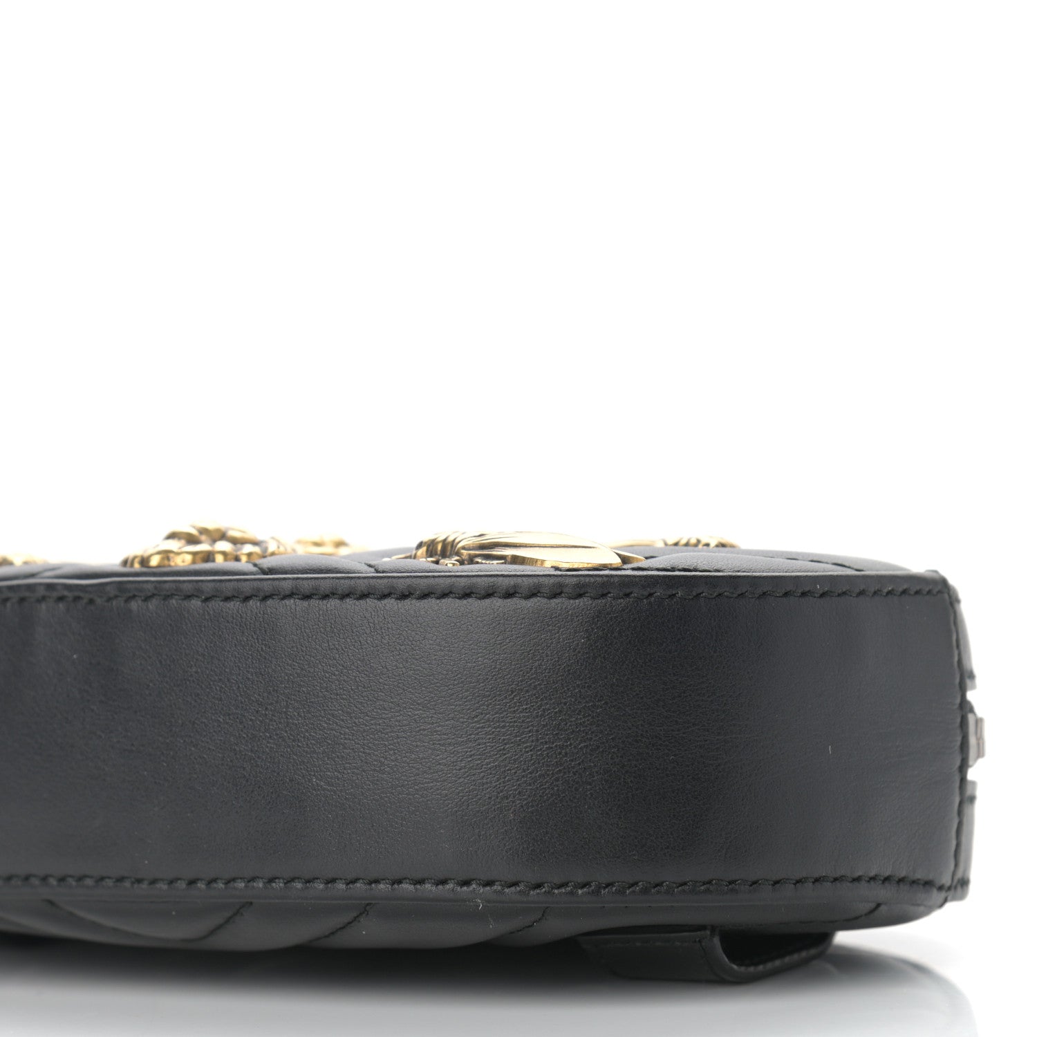 Gucci Calfskin Matelasse Animal Studs GG Marmont Belt Bag 65 26 Black 10 of 10