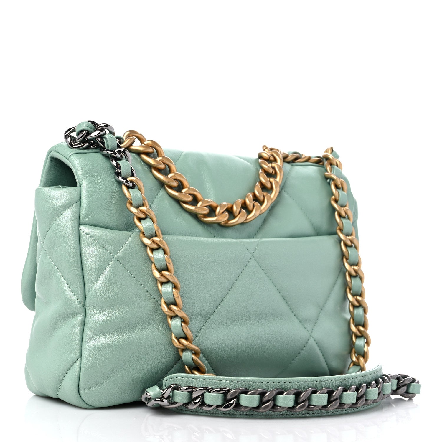 Chanel Goatskin Quilted Medium Chanel 19 Flap Light Blue 3 of 9